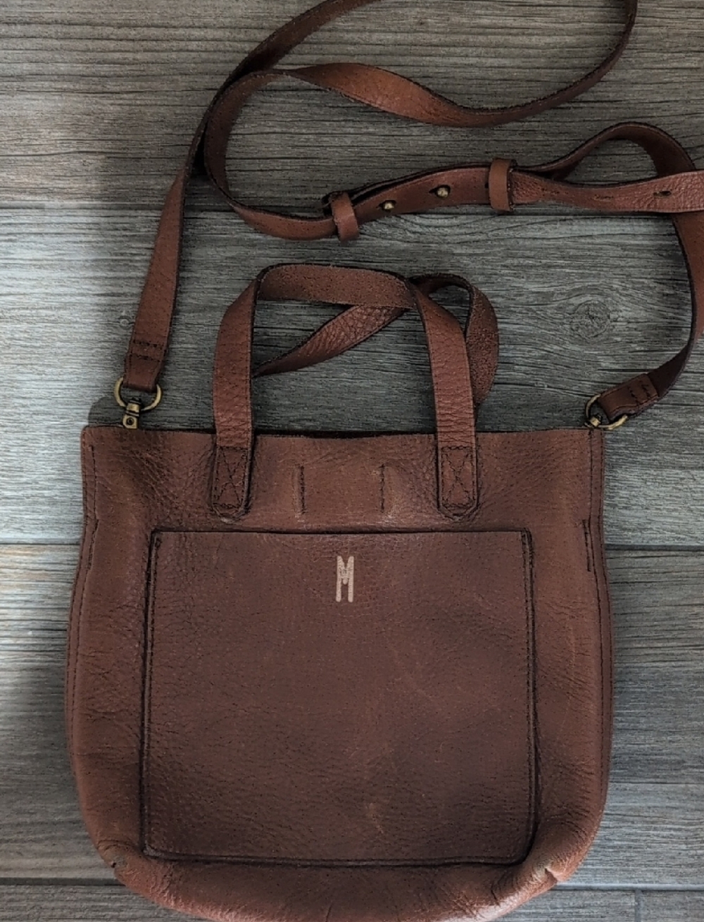 ✨Madewell Brown Leather Mini Tote with Crossbody Strap